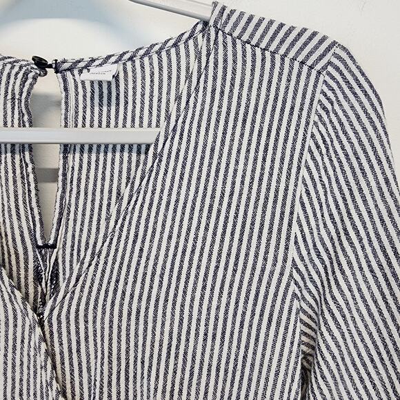 Old Navy Striped Wide Leg Crop Jumpsuit Size S Linen Blend Long Sleeve Tie Waist - Picture 5 of 15